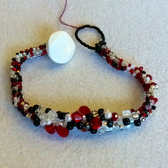 FINAL SALE PRICE CL Designs Crocheted Red/Black/White Bracelet - Picture 1 of 4